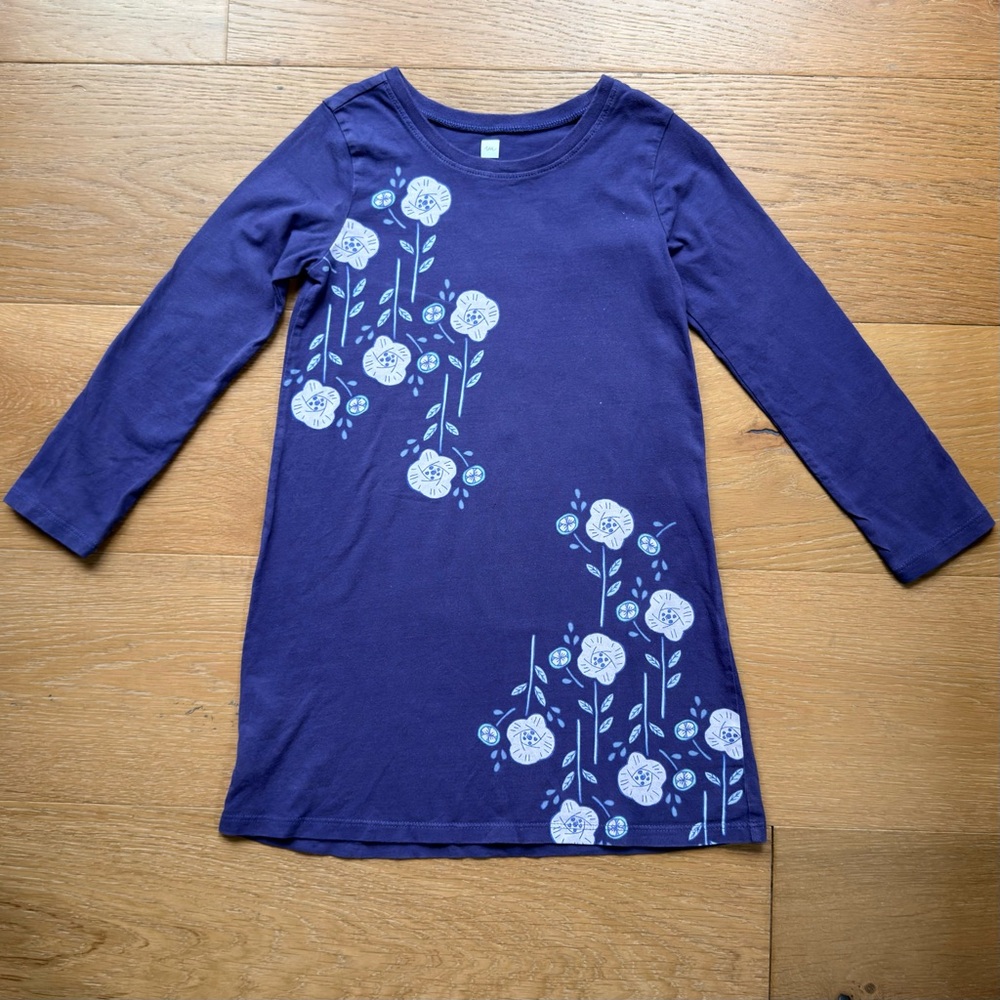 Tea Collection Girls Dress Purple Pima Cotton Cherry Blossom Japan Size 5/Small